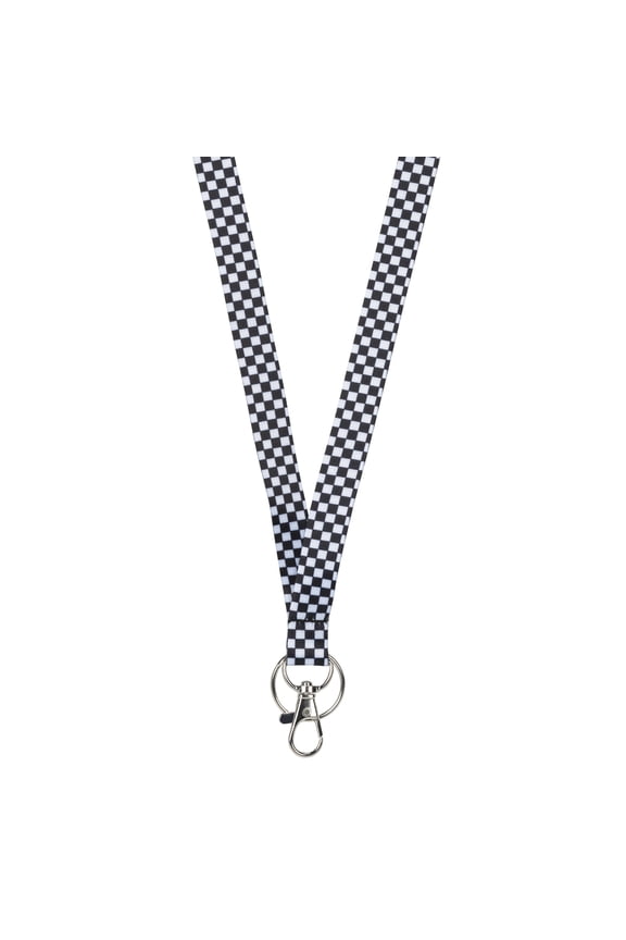 Unisex Adult Ribbon Lanyard BLK & WHT CHECK, 19" Long, hook and keyring