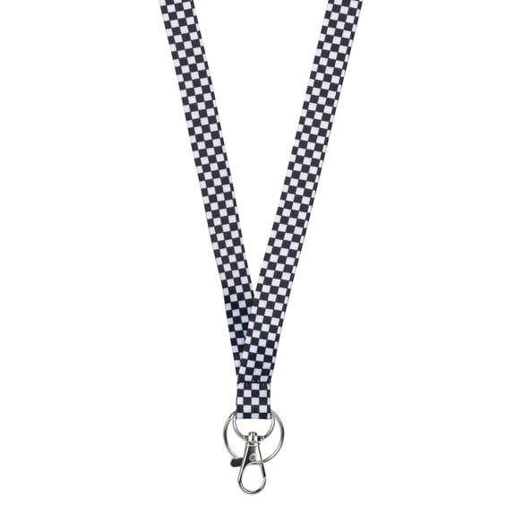 Essentials Unisex Adult Ribbon Lanyard BLK & WHT CHECK, 19" Long, hook and keyring