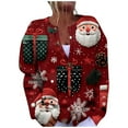 thumbnail image 1 of Essentials Women Christmas Cardigan Festive With Santa Reindeer Knitted Sweater Print Long Sleeve Xmas Sweater Coat for Fall and Winter, 1 of 5