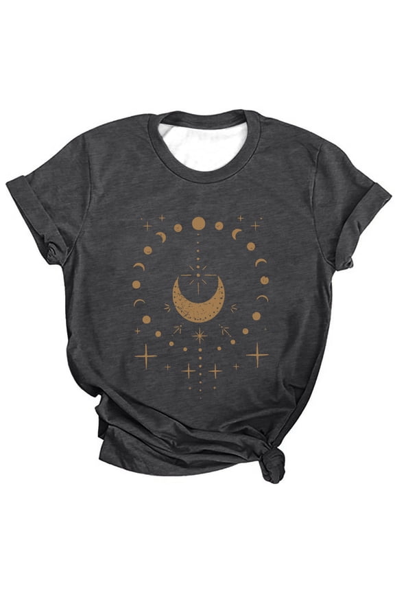 Essentials Women T Shirts Casual Short Sleeve Graphic Print Round Neck Spring Summer Dressy Clothes Grey S