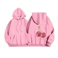 thumbnail image 1 of Essentials Women's Hoodie Bow Letter Cherry Print Long Sleeve Drawstring Hooded with Pocket Lightweight Sweatshirts Pink, 1 of 4