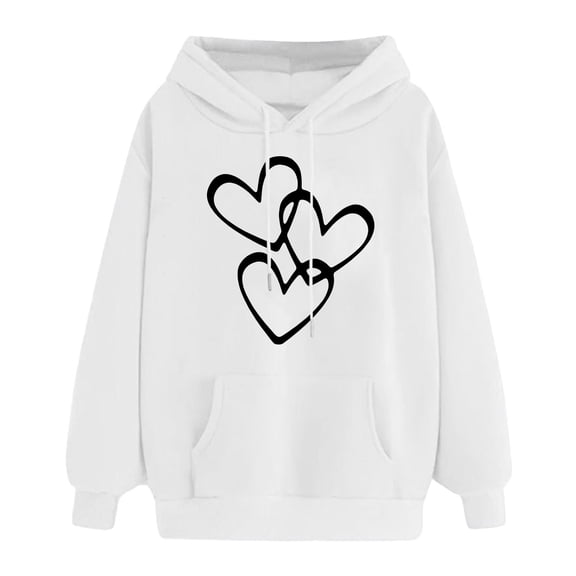 Essentials Women's Hoodie Cute Love Heart Graphic Hooded Valentine's Day Gift For Her Winter Fashion Sweatshirts White