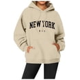 thumbnail image 1 of Essentials Women's Hoodie New York Letter Print Long Sleeve Hooded Drawstring With Pocket Plus Size Clothes Outfits Khaki, 1 of 4
