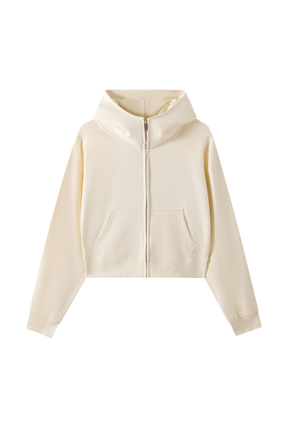 Essentials Women's Hoodie Solid Zipper Stand Collar Cropped High Collar with Pocket Winter Y2k Clothes