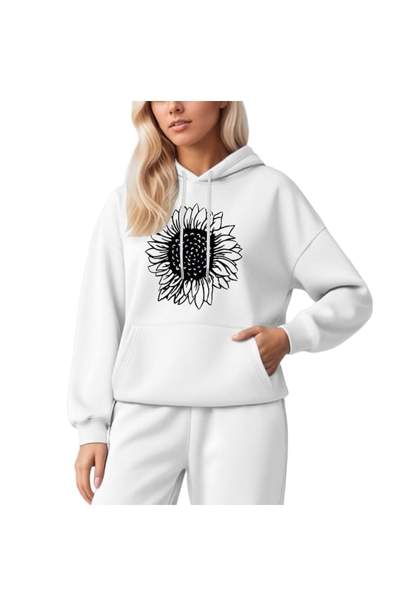 Essentials Women's Hoodie Sunflower Graphic Long Sleeve with Pocket Athletic Hooded Pullover Sweatshirt