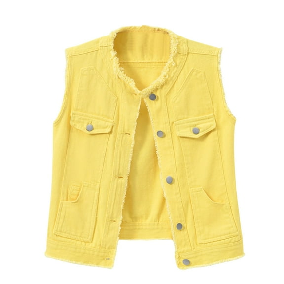 Essentials Women's Jacket Candy Color Denim Vest Cropped Slim Fit Sleeveless Button Jean Waistcoat Plus Size Outwears Jackets
