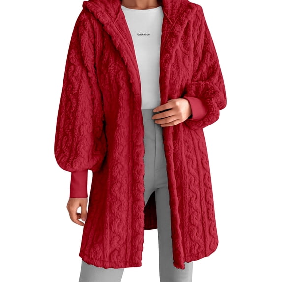 Essentials Women's Jacket Fleece Zip Up Hooded Coat Solid Warm Loose Sherpa Lined Hoodie Fuzzy Clothing