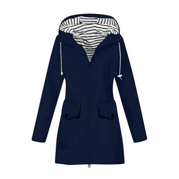 Essentials Women's Jacket Outdoor Hiking Camping Raincoat Solid Zipper Hooded Drawstring Windproof Waterproof Lightweight Coats