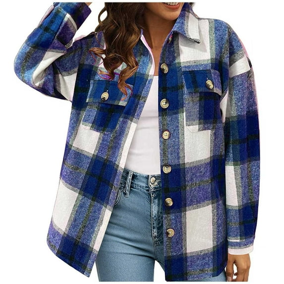 Essentials Women's Jacket Plaid Long Sleeve Shirts For Women Fashion Shackets Flannel Button Down Boyfriend Oversize Outwears Coats