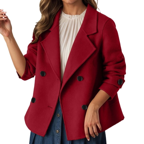 Essentials Women's Jacket Solid Double Wool Elegant Lapel Trench Outwears Coats Red
