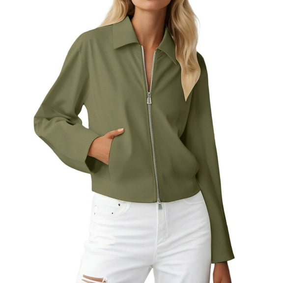 Essentials Women's Jacket Solid Long Sleeve Lapel Cropped Zipper With Pocket Streetwear Lightweight Outwears