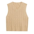 thumbnail image 1 of Essentials Women's Sweater Cable Knitted Sleeveless Solid Basic Casual V Neck Vest Plus Size Fall Clothes Outfits, 1 of 2