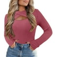 thumbnail image 1 of Essentials Women's Sweater Cutout Knit Fashion Long Sleeve Solid Basic Ribbed Slim Fit Fall Winter Clothes, 1 of 1
