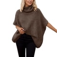 thumbnail image 1 of Essentials Women's Sweater Elegant Turtleneck Half Sleeve Shawl Solid Knitted Cape 2025 Fall Outfits Brown, 1 of 5