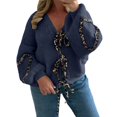 thumbnail image 1 of Essentials Women's Sweater Leopard Print Lace Up Cardigan Long Sleeve V Neck Knitted Jumper Top, 1 of 2
