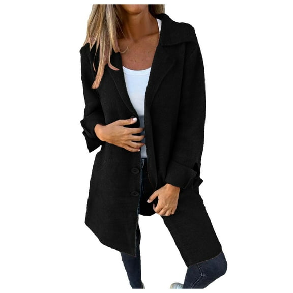 Essentials Women's Sweater Long Sleeve Lapel Button Down Mid-length Wool Coat Plus Size Elegant Cozy Sweaters
