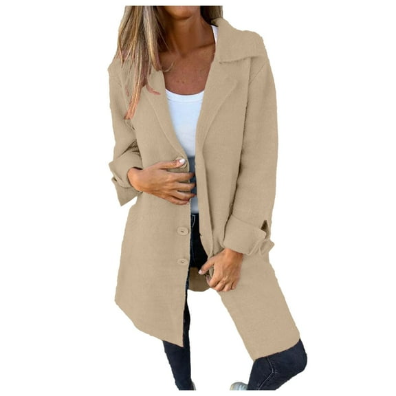 Essentials Women's Sweater Long Sleeve Lapel Button Down Mid-length Wool Coat Plus Size Elegant Fall Sweaters