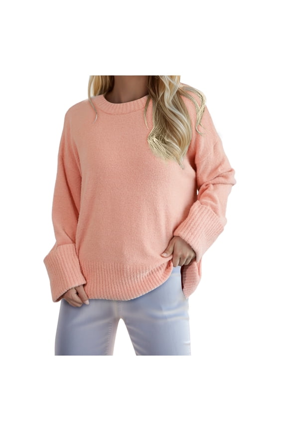 Essentials Women's Sweater Oversize Solid Long Sleeve Crew Neck Knit Warm Casual Winter Sweaters