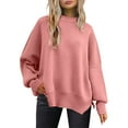 thumbnail image 1 of Essentials Women's Sweater Oversize Solid Long Sleeve Crew Neck Side Slit Ribbed Knitted Warm Sweaters, 1 of 1