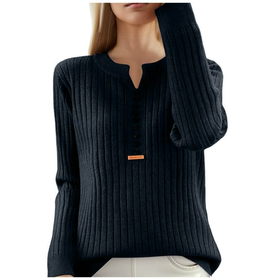 Essentials Women's Sweater Ribbed Knitted Long Sleeve Shirts Half Button V Neck Loose Fit Fall Sweaters