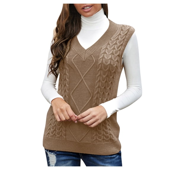 Essentials Women's Sweater Solid Cable Knitted Vest Loose Fit Vintage Sleeveless V Neck 2025 Fall Outfits