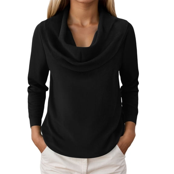Essentials Women's Sweater Solid Elegant Cowl Neck Knitted Long Sleeve Fall Sweaters Black