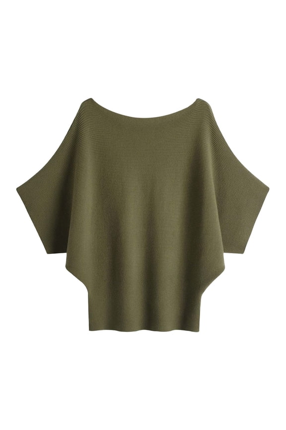 Essentials Women's Sweater Solid Knitted Long Sleeve Off Shoulder Ribbed Knit Lightweight Sweaters Army Green