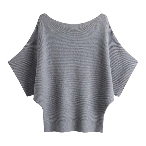 Essentials Women's Sweater Solid Knitted Off Shoulder Batwing Sleeve Elegant Ribbed Knit Fall Clothes Outfits Grey