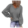 thumbnail image 1 of Essentials Women's Sweater Solid Long Sleeve V Neck Ribbed Knitted Loose Fit Casual Winter Sweaters, 1 of 5