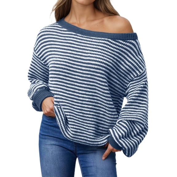 Essentials Women's Sweater Stripe Patchwork Off Shoulder Long Sleeve Y2K Loose Fit 2025 Fall Outfits