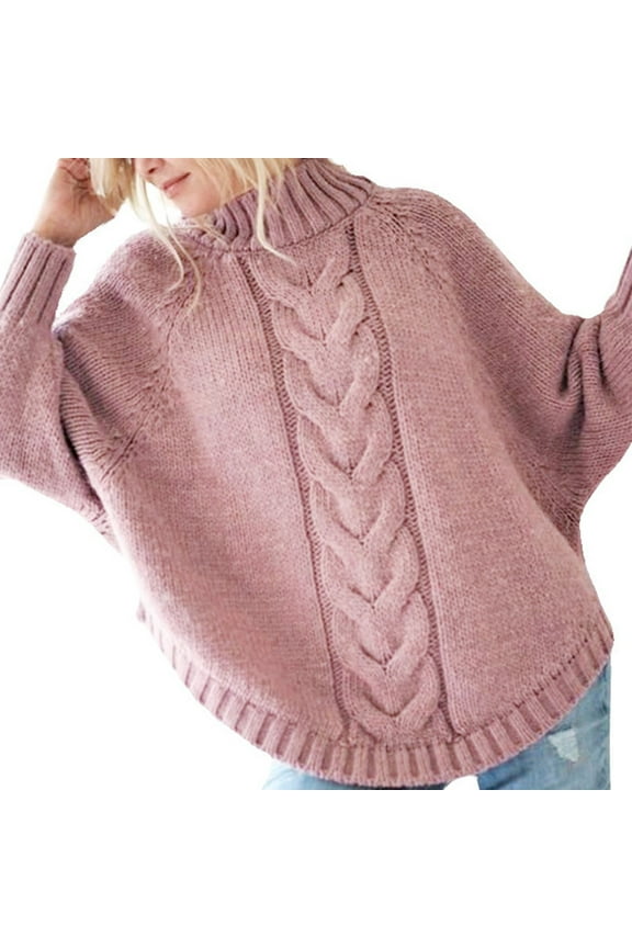 Essentials Women's Sweater Turtleneck Batwing Sleeve Loose Oversized Knitted Irregular Hem Warm Sweaters