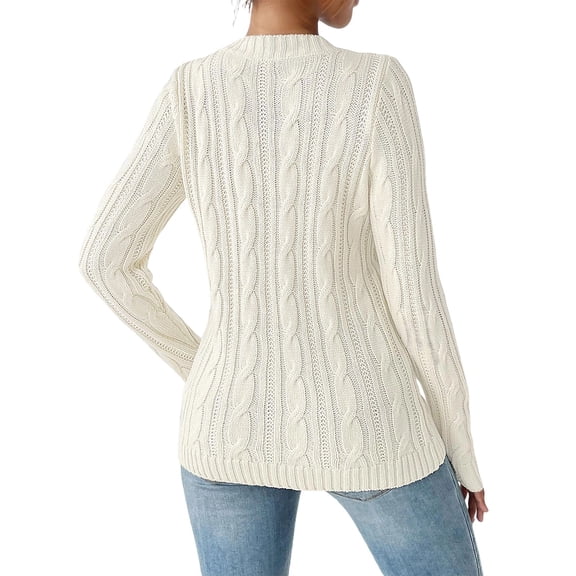 Essentials Women's Sweater Two Bow Cable Knitted Long Sleeve Crew Neck Trendy Clothes 2025 White