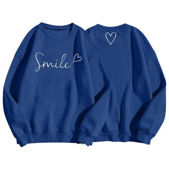 Essentials Women's Sweatshirts Letter Heart Print Long Sleeve Crew Neck Workout Plus Size Pullover Tops