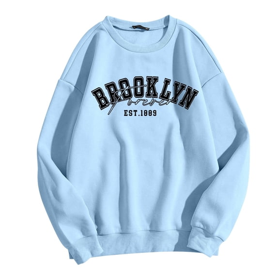 Essentials Women's Sweatshirts Long Sleeve Crew Neck Drop Shoulder Letter Print Pullover Hoodies Tops Light Blue