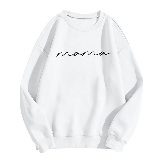 Essentials Women's Sweatshirts Mama Letter Print Long Sleeve Crew Neck Casual Pullover Hoodies Tops White
