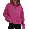 thumbnail image 1 of Essentials Women's Sweatshirts Solid Half Zipper Stan Collar Long Sleeve Casual Cropped with Pocket Pullover Hoodies Tops Hot Pink, 1 of 3