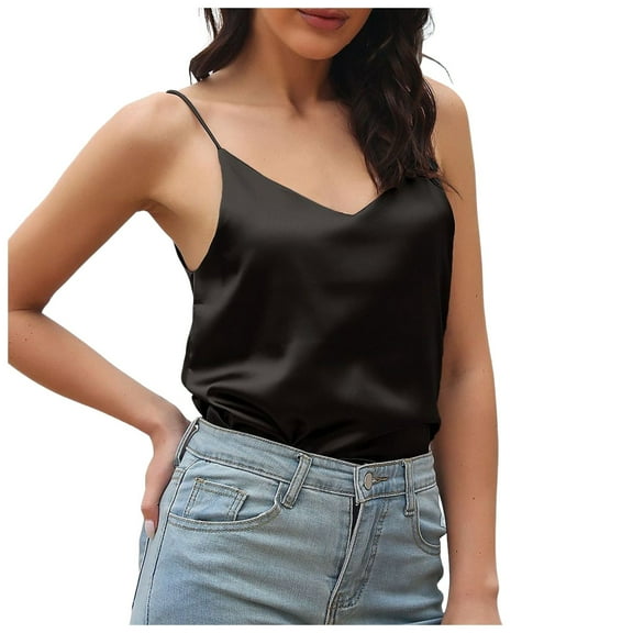 Essentials Womens Camisole Tank Tops À Bretelles En Satin Pour Femme Élégant Haut À Bretelles Avec Décolleté En V Bretelles Réglables À Fines Bretelles Pour Femmes Cute Cami Undershirt