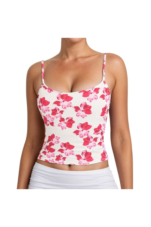 Essentials Womens Camisole Tank Tops Double Lined Neck Adjustable Y2K Cami Undershirts Pink L