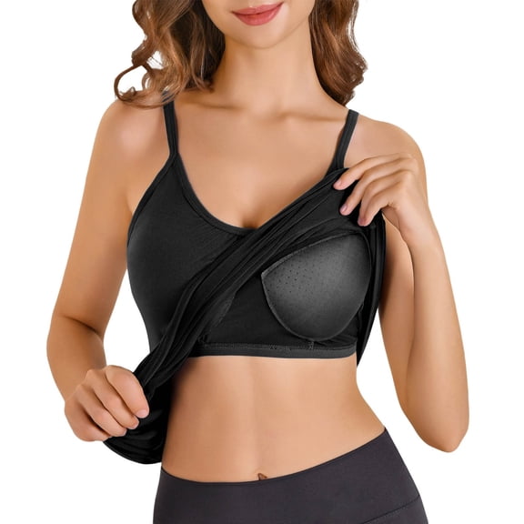 Essentials Womens Camisole Tank Tops For Built In Bra Plus Size Flowy Adjustable Spaghetti Strap Pleated Loose Vest Casual Cami Sleeveless