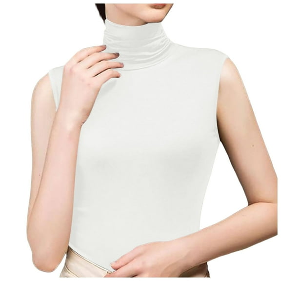 Essentials Womens Camisole Tank Tops Pile Neck Under A Tight Vest High Neck Thin Base Sleeveless Basic Casual Undershirt