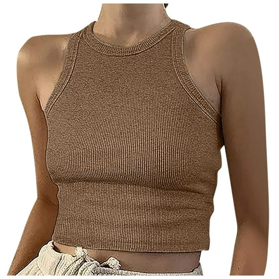 Essentials Womens Camisole Tank Tops Solid Color Vest Ribbed Short Summer Sleeveless Tops