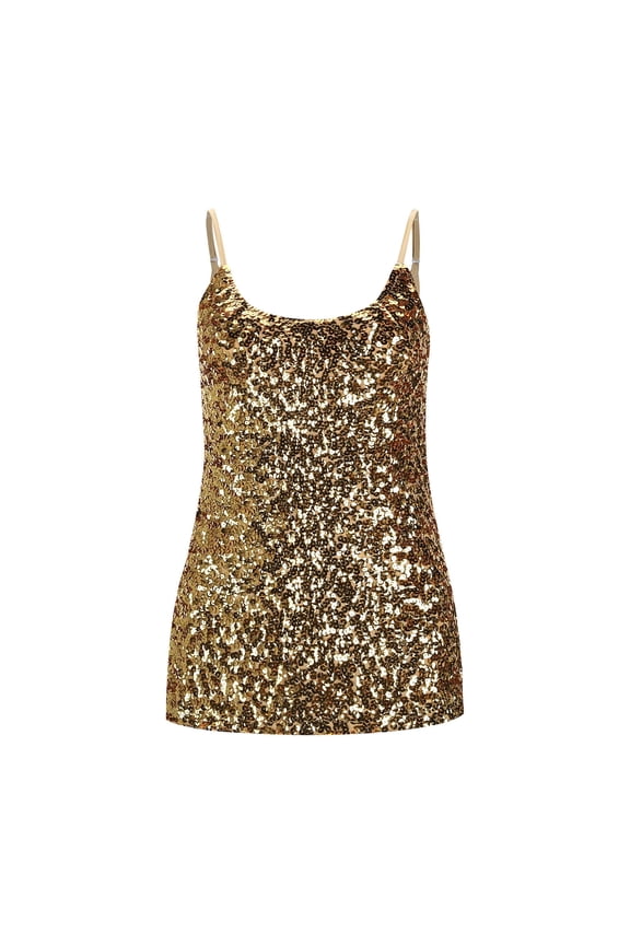 Essentials Womens Camisole Tank Tops Solid Sequin Backless Glitter Party Spaghetti Strap Sleeveless Basic Casual Undershirt