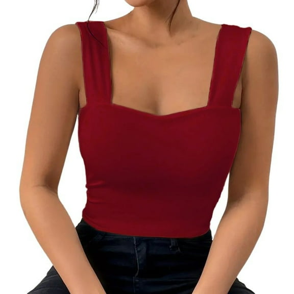Essentials Womens Camisole Tank Tops Strapless Vest With Wide Shoulder Straps Body Hugging Hot Girl Vest. Slim Fit Basic Casual Summer Cami Top
