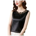 thumbnail image 1 of Essentials Womens Camisole Tank Tops V Neck Net Yarn Short Sleeved T Shirt Fashion Lace Feeling Satin With A Coat 2025 Slim Fitted Basic Layering Shirts, 1 of 4