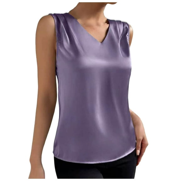 Essentials Womens Camisole Tank Tops V Neck Soild Color Satin Vest Shirt Fashionable Cute Cami Undershirt