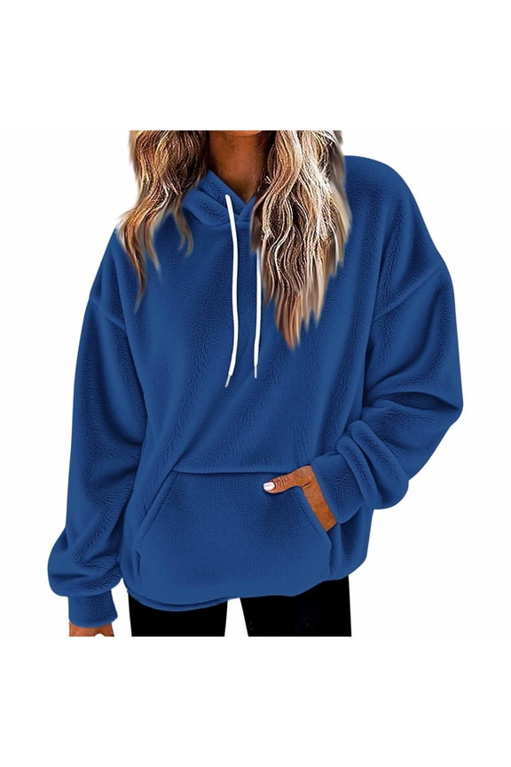 Essentials Womens Clothing Fashionable Loose Casual Long Sleeved Sweatshirt Hooded Pocket Hoodie Solid Color Top Long Sleeve Shirts Fall Fashion Basic Thermal Underwear Tops Winter Clothes