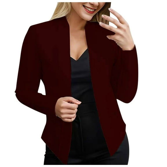 Essentials Womens Jacket Business Work Office Solid Blazer Open Front Suit Elegant Slim Outwear Jackets
