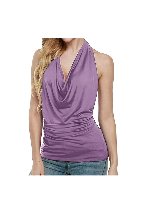 Essentials Womens Tank Tops Camisole Blouse Drape Backless Cowl Vest Neck Blouse Workout Cami Top