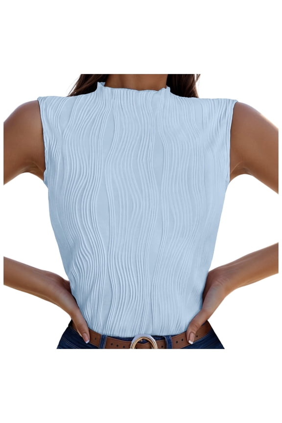 Essentials Womens Tank Tops Camisole Mock Neck Textured For Business Blouse Sleeveless Basic Casual Undershirt