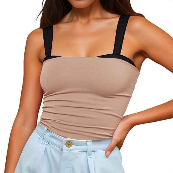 Essentials Womens Tank Tops Camisole Plaid Crop Square Neck Lace Trim Gingham Spaghetti Strap Shirt Corset Slim Fit Basic Casual Summer Cami Top